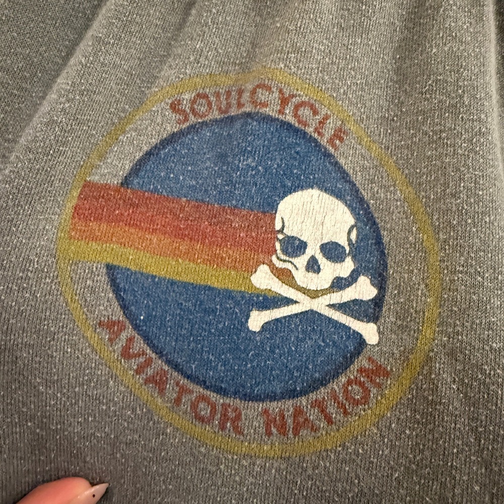 Aviator Nation SoulCycle Sweatpants Womens XS Gray Skull Rainbow Logo Joggers